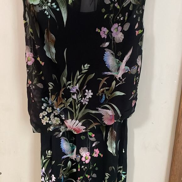 Fuzzi Bouquet Floral Hummingbird Print Sleeveless Tulle Jersey Sheath Dress - Picture 7 of 16